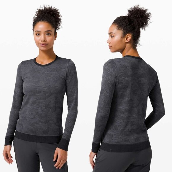 Lululemon Swiftly Breathe Long Sleeve Vented Camo Black / Asphalt Grey Size 6 - Picture 1 of 10